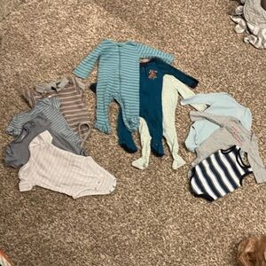 Carters Cloud Island 9M onesies pajamas LOT OF 10 Blue Gray Bodysuits Stripes